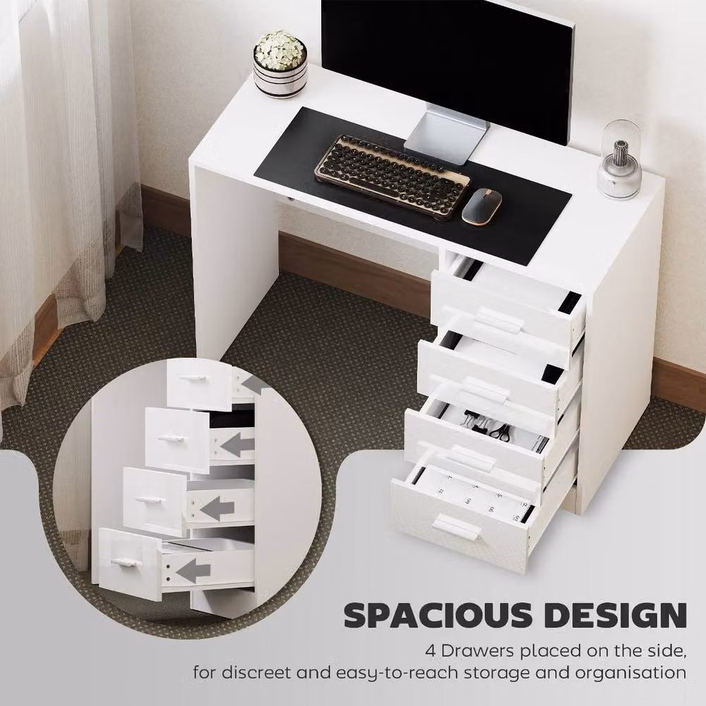 Rolipo High Gloss Computer Desk with Drawer Unit in White – 5