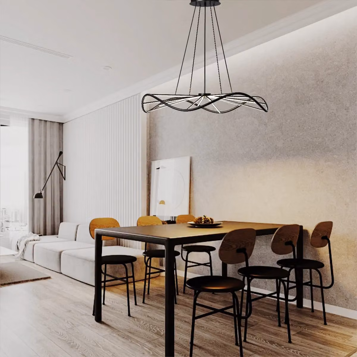 CGC Lighting Paraplu 1 Wave LED Ceiling Pendant Chandelier, Matt Black, Diameter: 90 cm – 3