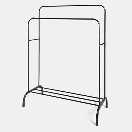 OHS Heavy Duty Black Metal Double Clothes Rail with Shoe Rack, W/D/H: 120 x 40 x 149 cm