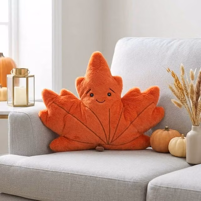 Garden Greatness Maple Leaf Shaped Velvet Decorative Cushion in Orange, Brown and Multicolour