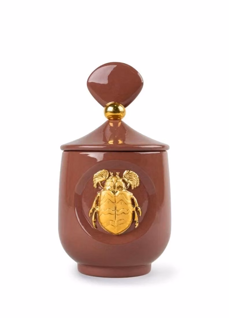 Lladró Scarab Moonlight Scented Pillar Candle in Brown Porcelain