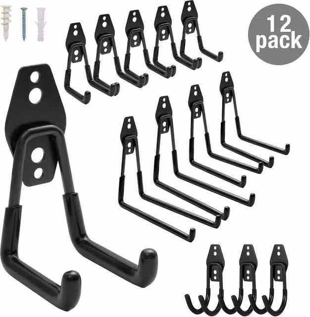 Kelvenix 12-Piece Heavy Duty Steel Garage Storage Wall Hooks in Black – 1