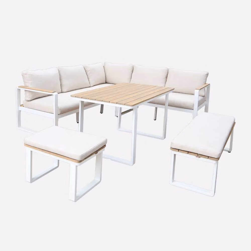 sweeek 8-Seater Garden Lounge Set in White Acacia Wood and Aluminium – 2