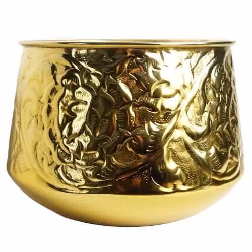 Leaf Design UK Gold Metal Decorative Tabletop Planter, W/D/H: 24.0 x 22.0 x 18.0 cm