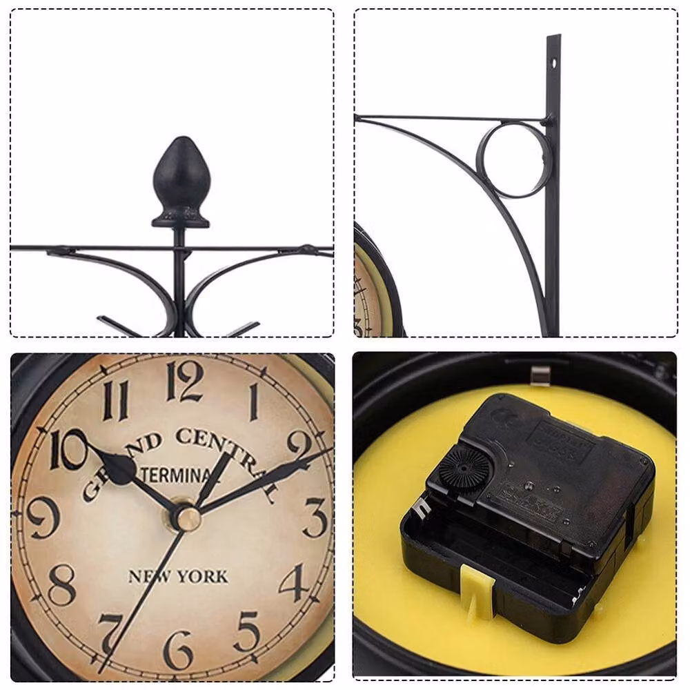 SPETLEK Retro Round Analog Metal Wall Clock for Outdoor Gardens in Black – 5