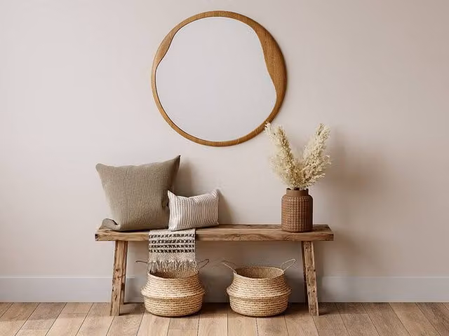 Vente-unique Round Hevea Wood Mirror in Light Oak, Diameter: 60 cm – 1