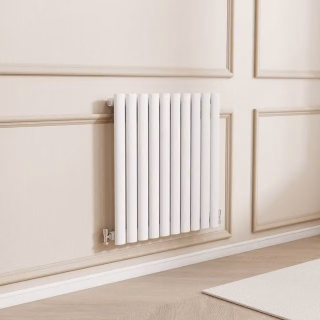 Banyetti Orva White Horizontal Single Oval Column Radiator, Wall Mounted, W: 60 cm, H: 59 cm