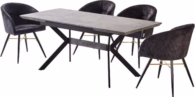 Life Interiors Vittorio Blaze LUX Black Mid-Century Extendable Ceramic Dining Set with 4 Chairs