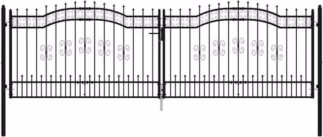Berkfield Home Black Steel Double Fence Gate with Spear Top, W: 406 cm, H: 173 cm – 1