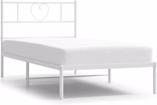 Berkfield Home Metal Bed Frame with Headboard in White W/D/H: 100 x 190 cm – 1