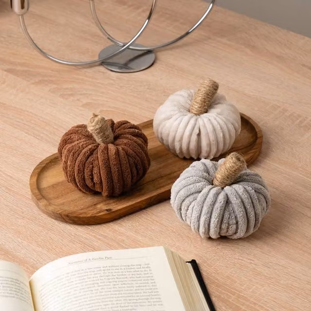 Scottish Everlastings Ltd Set of 3 Cord Pumpkins in Beige Natural Textile