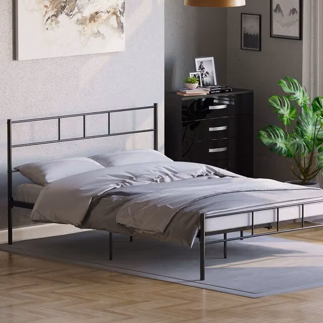 Vida Designs Dorset Metal Bed Frame in Black, W/D/H: 140 x 200 cm