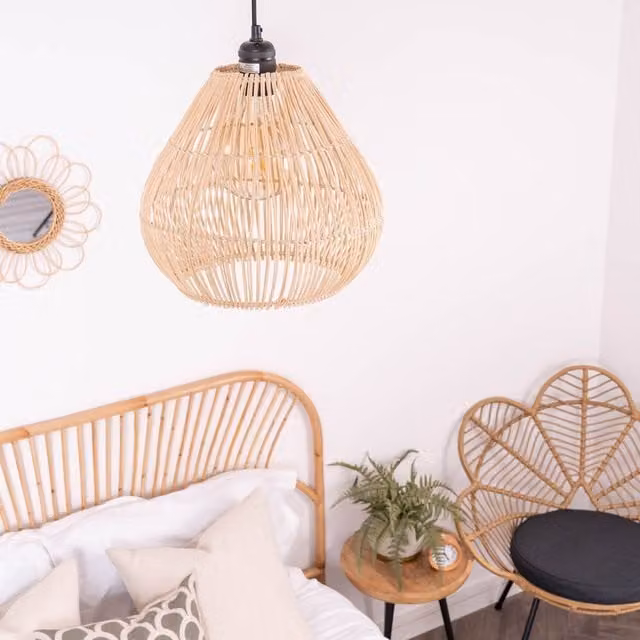 ValueLights Vine Natural Rattan Teardrop Pendant Shade in Beige and Yellow