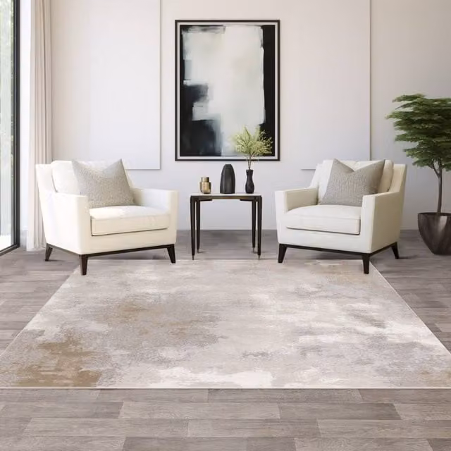 The Rug Shop UK Modern Abstract Machine Woven Area Rug, Multicolour and Beige, W: 200 cm, D: 290 cm – 1