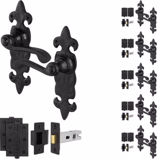 AFIT Black Antique Cast Iron Door Handle and Hinge Set with 64mm Latch, W/D/H: 15.0 x 15.0 x 1.5 cm – 1