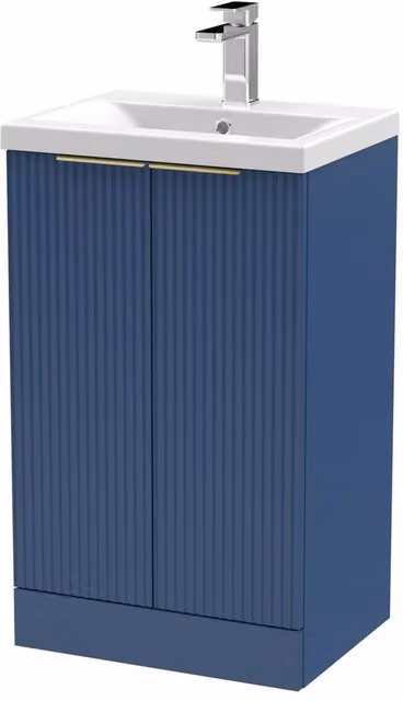 Balterley Fluted Front 2 Soft Close Door Vanity Basin Unit, Satin Blue, W: 500 mm – 1