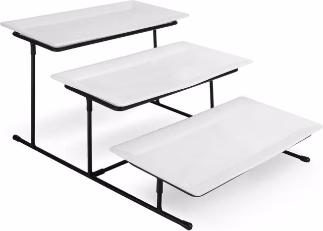 Maison & White 3 Tier Rectangular Ceramic Serving Set in White