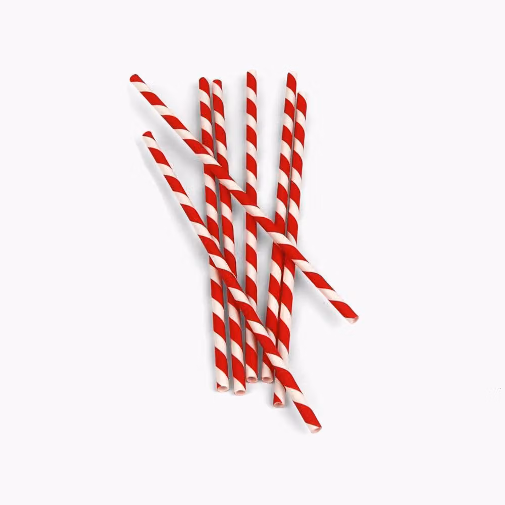 Kikkerland Retro Paper Drinking Striped Straws, Red, 144 Pack – 3