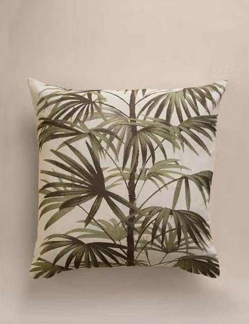 M&S Pure Cotton Green Floral Fern Tree Square Cushion Cover
