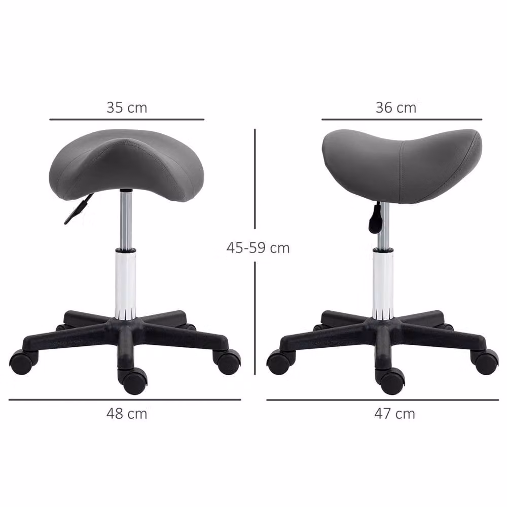 Nordara Grey Adjustable Rolling Saddle Stool Swivel Salon Chair with Synthetic Leather Upholstery – 2