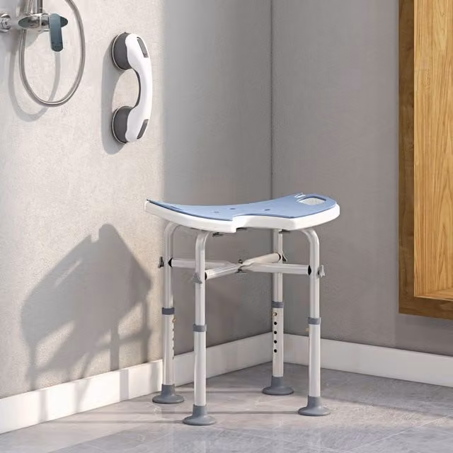 HOMCOM Non-Slip Aluminium Shower Stool for Elderly and Disabled in Blue, W/D/H: 48.5 x 39.0 x 39.0 cm – 1