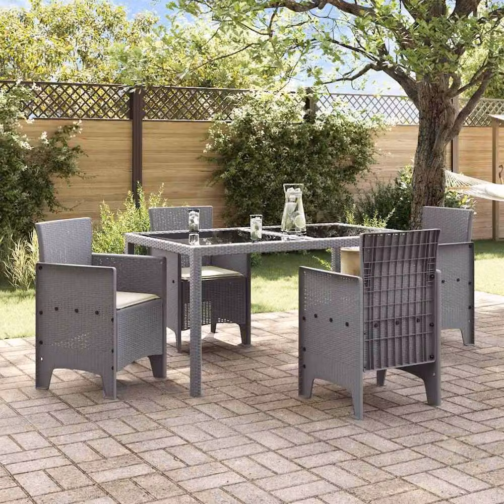 Berkfield Home Rattan Garden Chair Set of 4 in Light Grey with Cream White Cushions – 2