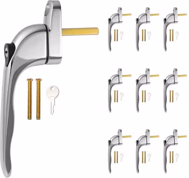 NESTLUNE 10 Pack Lockable Chrome Espag Window Handles with Keys in Silver, 41mm