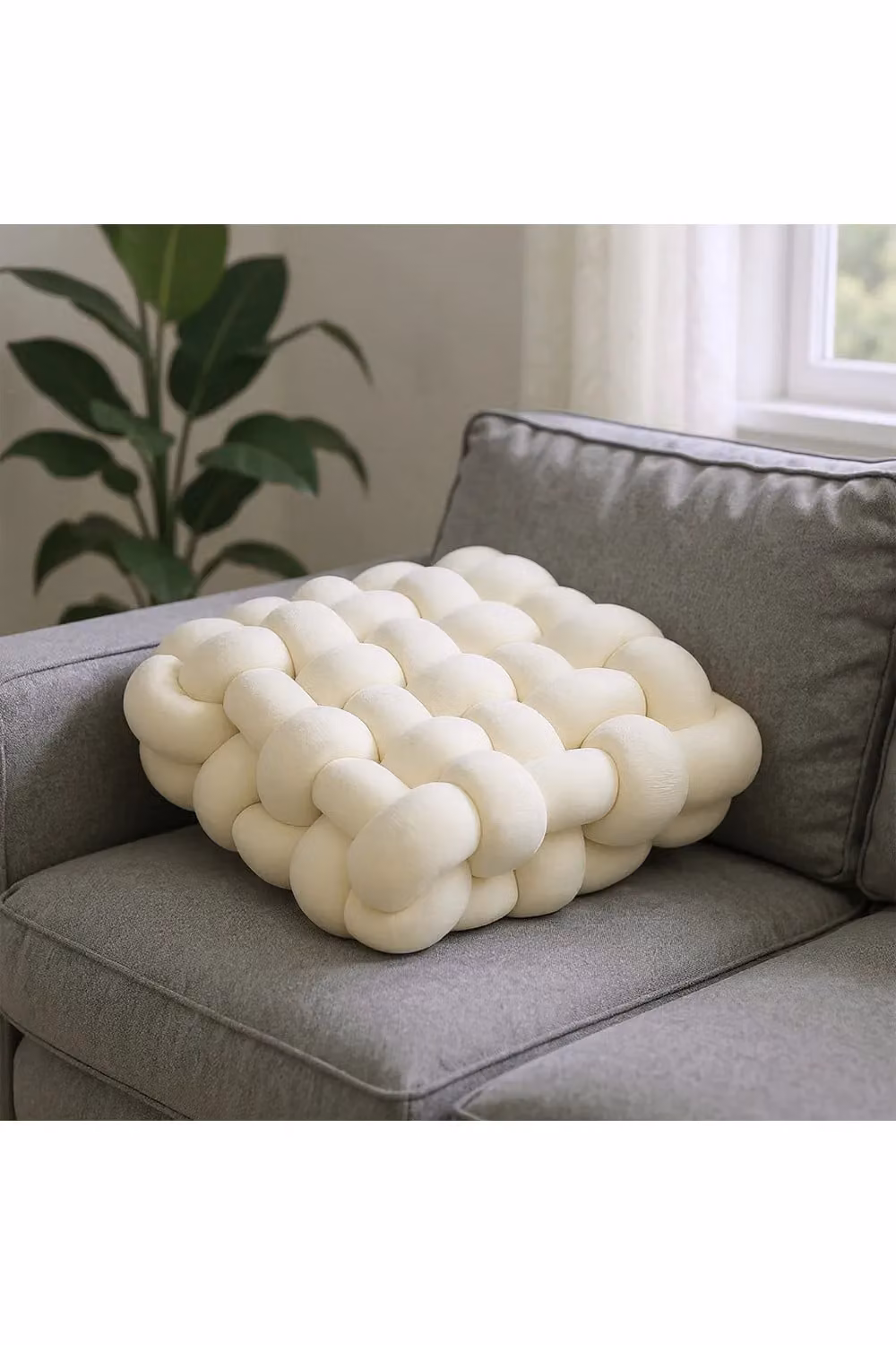Living and Home Plush Woven Square Cube Cushion in Beige – 3