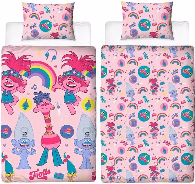 DreamWorks World Tour Reversible Duvet Set and Pillowcase in Pink, W: 90 cm, L: 200 cm – 1