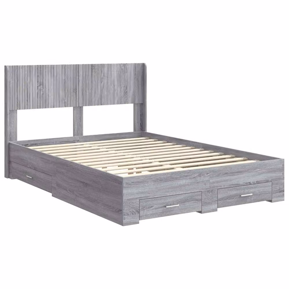 Berkfield Home Modern Bed Frame with Storage Drawers and Headboard in Grey Sonoma, W/D/H: 140 x 190 cm – 2