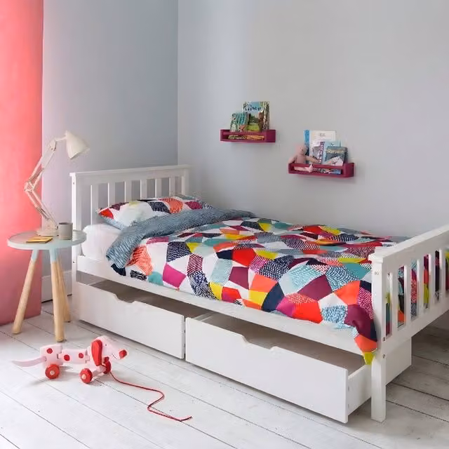 Noa and Nani Dorset Single Bed Frame with Joli Underbed Pull Out Storage Drawers in White