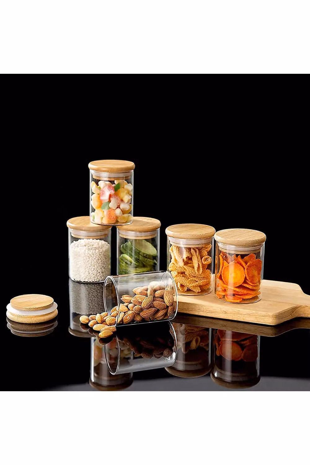 Living and Home 12-Piece Glass Airtight Spice Canister Set with Bamboo Lids in Clear – 2