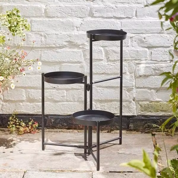 Marco Paul Triple Plant Pot Stand in Black, W/D/H: 60.0 x 38.0 x 3.0 cm – 2