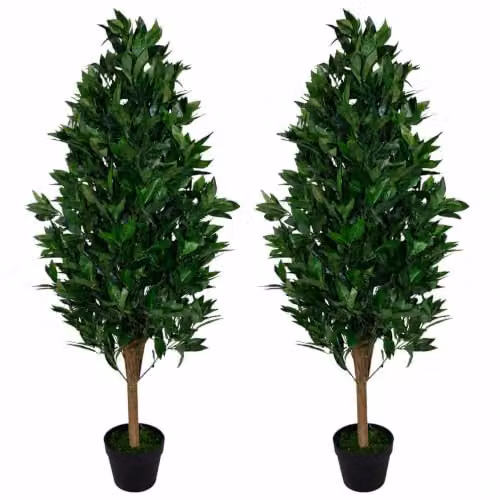 Leaf Pair of Extra Large Artificial Topiary Bay Trees, Green Pyramid Cones, Height: 120 cm