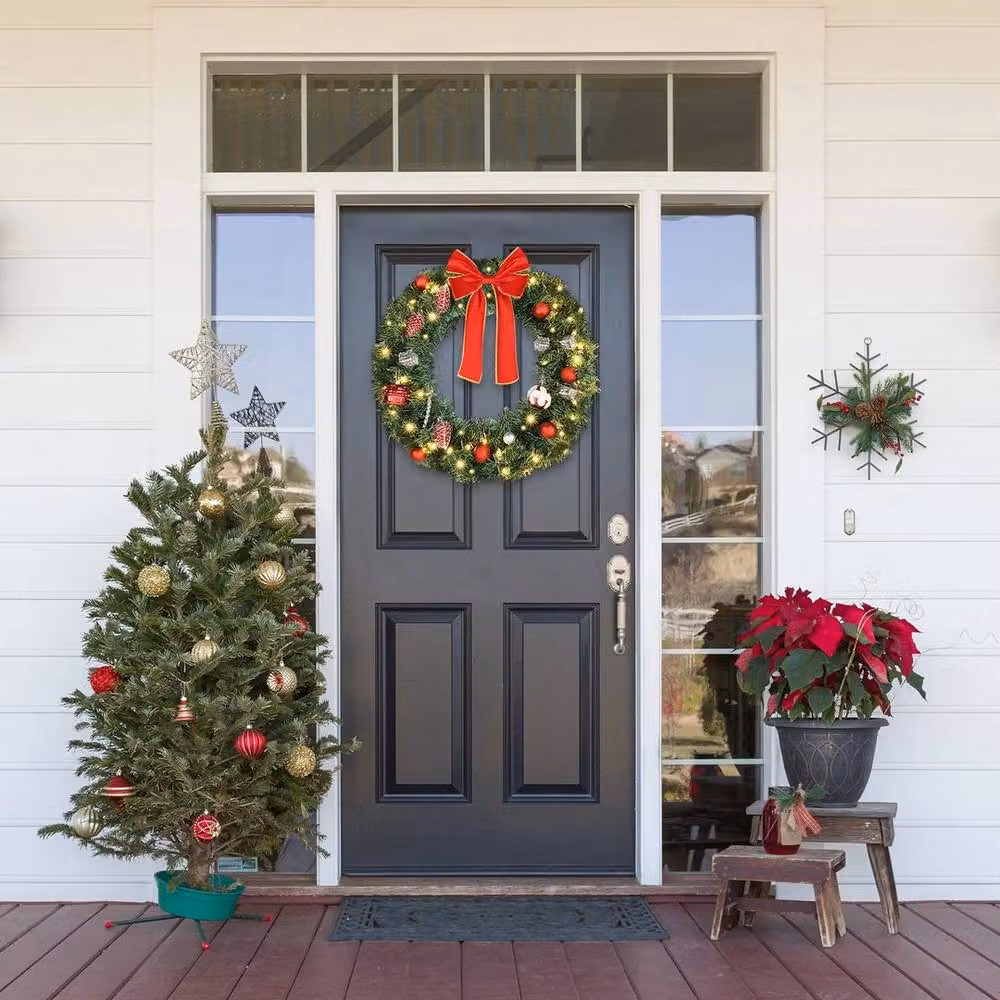 Kelvenix Green LED Christmas Wreath Hanging Decoration with Warm White Lights – 4