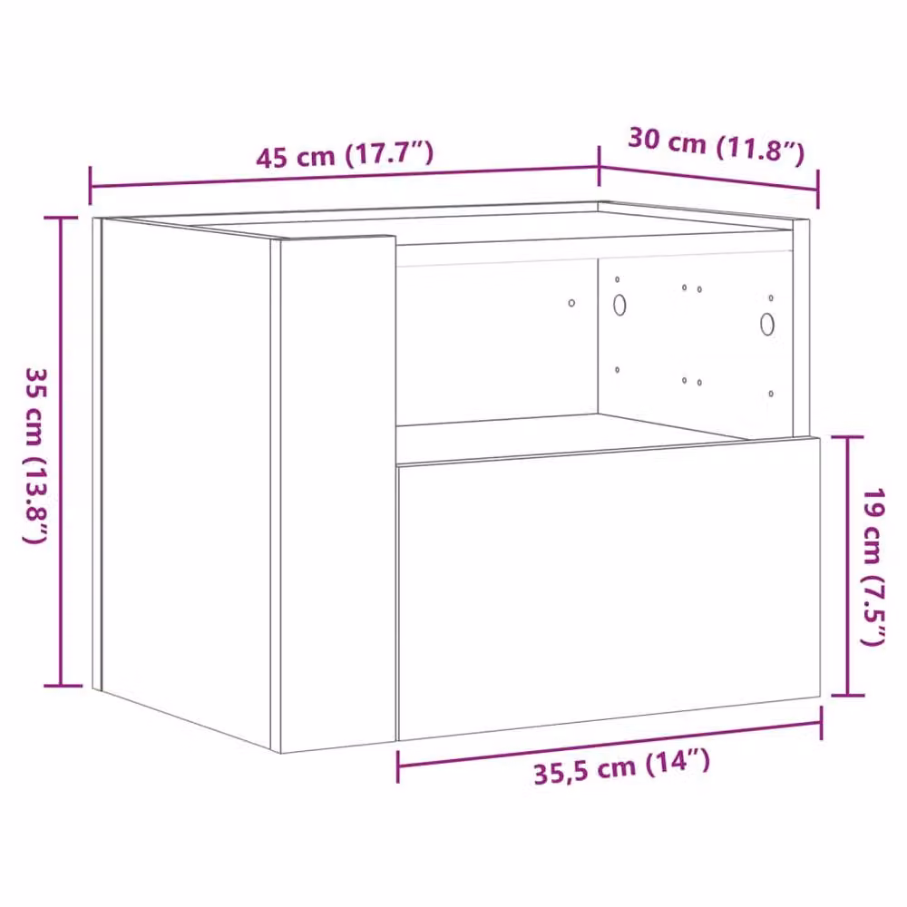 Berkfield Home Wall-mounted Bedside Cabinet in Smoked Oak Brown, W: 45 cm, D: 30 cm, H: 35 cm – 7