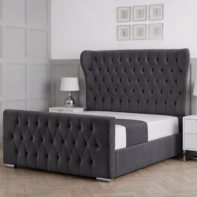 Living Comfort Bedz Velvetine Upholstered Gas Lift Storage Bed in Charcoal Grey, W/D/H: 90 x 190 cm