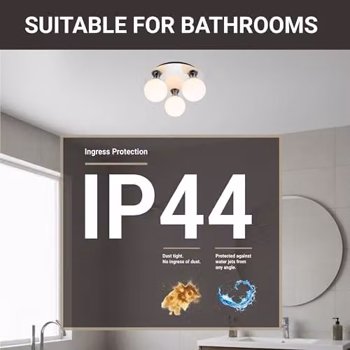 Cosylyte Bowen Classic 3 Light Bathroom Ceiling Flush Light with Opal Glass, Chrome, W/D/H: 25 x 25 x 13 cm, IP44, G9 LED Compatible – 3