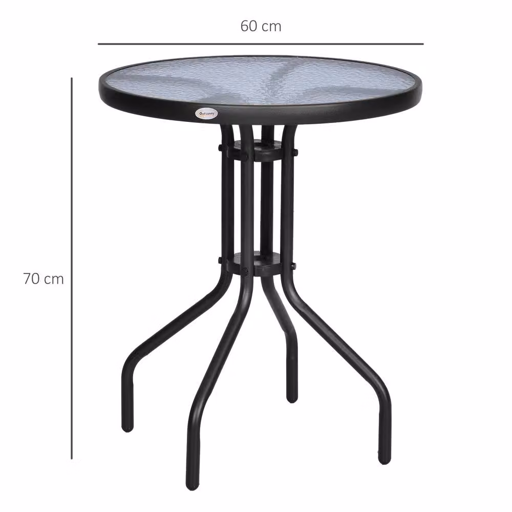 OUTSUNNY Round Glass Top Garden Side Table, Black, Diameter: 60 cm, H: 70 cm – 2