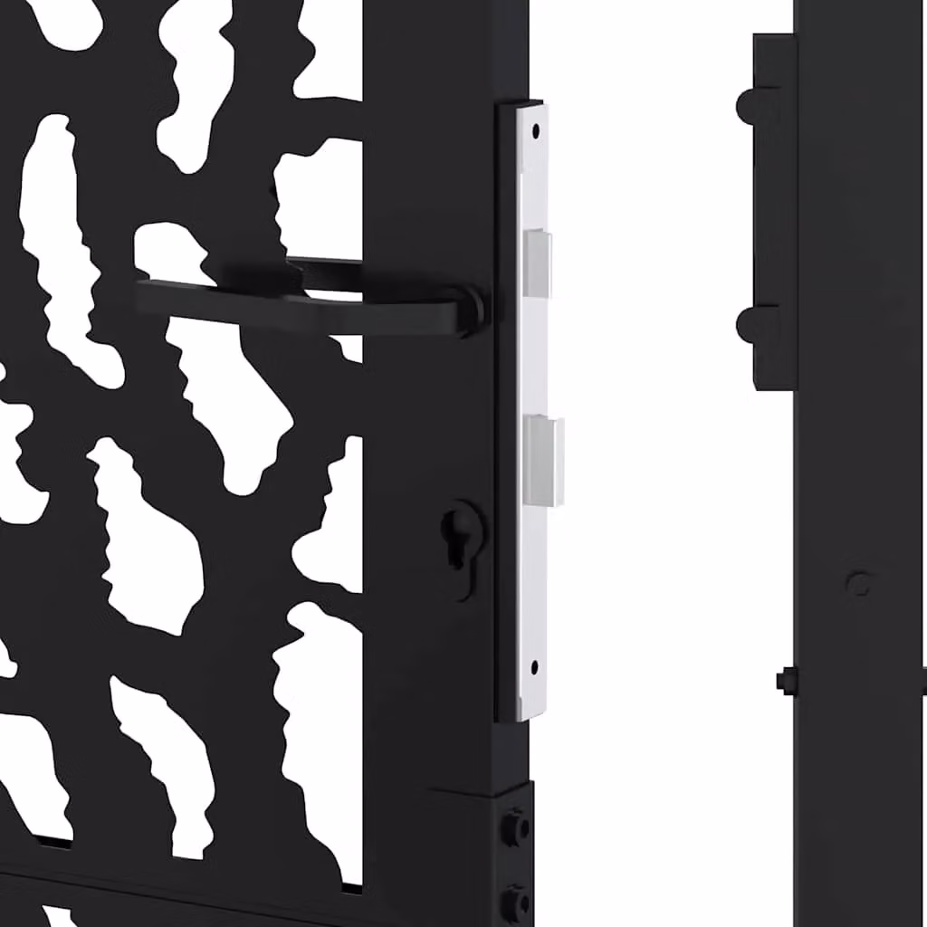 Berkfield Home Black Steel Garden Gate with Trace Design, W: 105 cm, H: 180 cm – 4