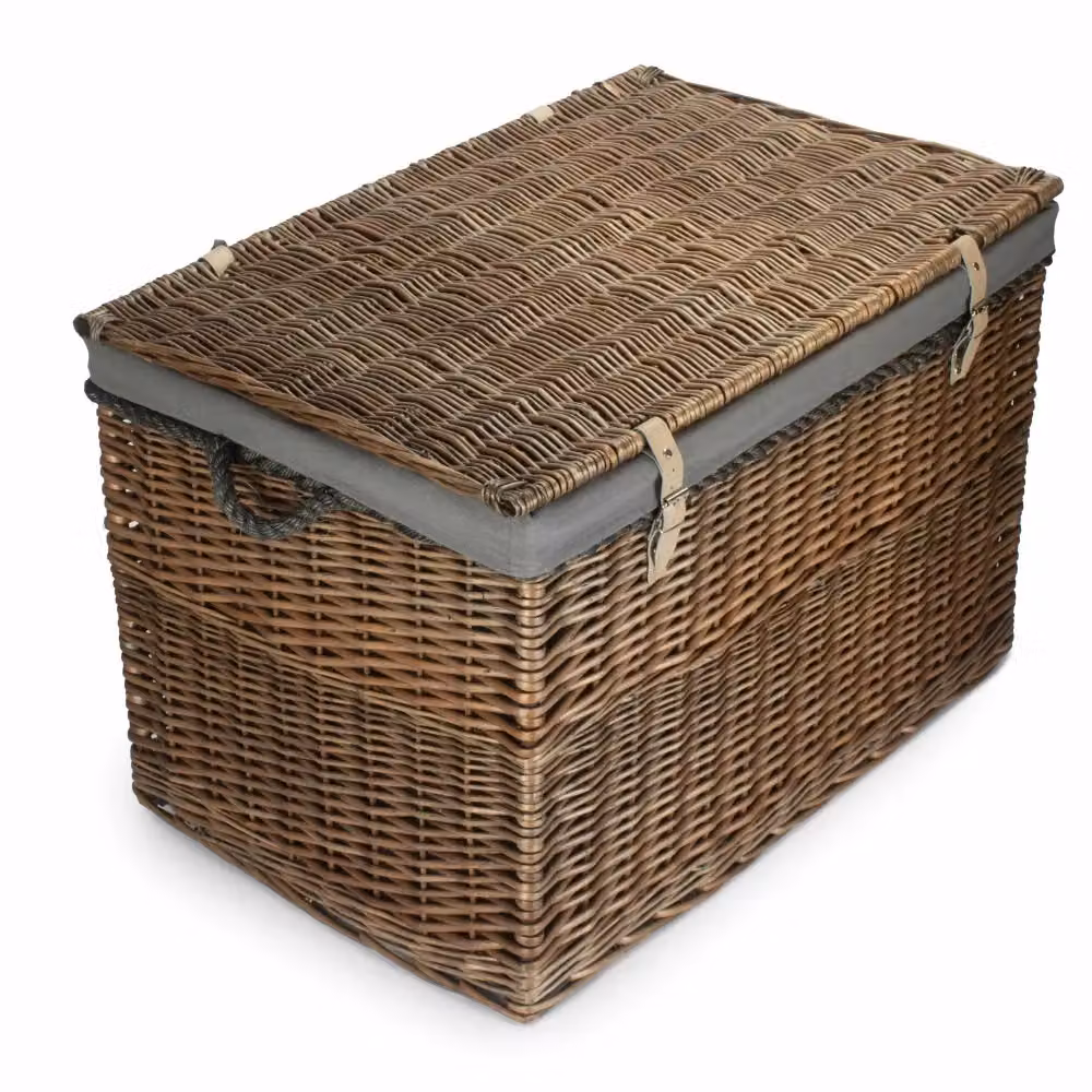 Red Hamper Large Antique Wash Wicker Storage Basket in Grey – 2