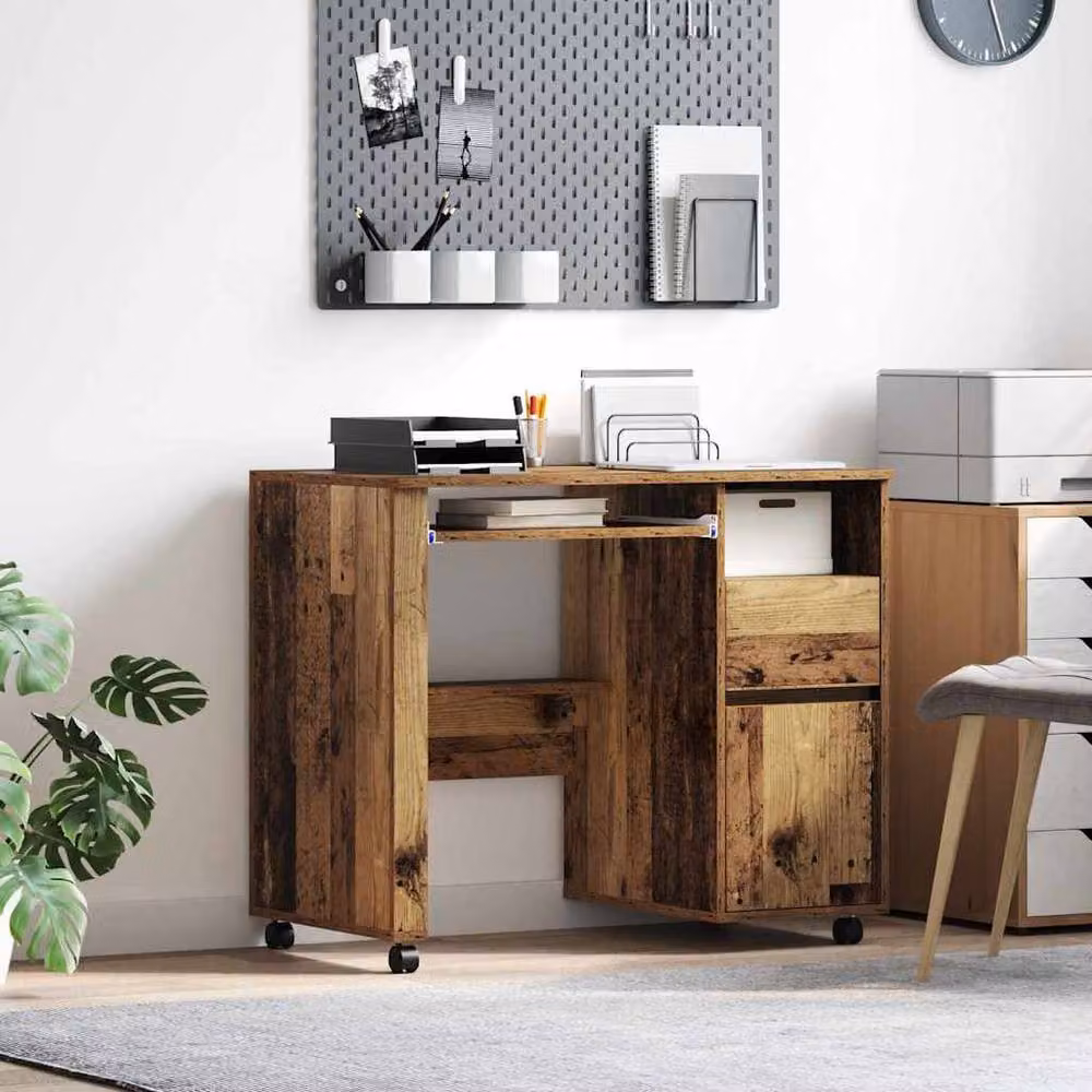 Berkfield Home Brown Rustic Computer Desk with Metal Frame and Particle Board Surface – 2
