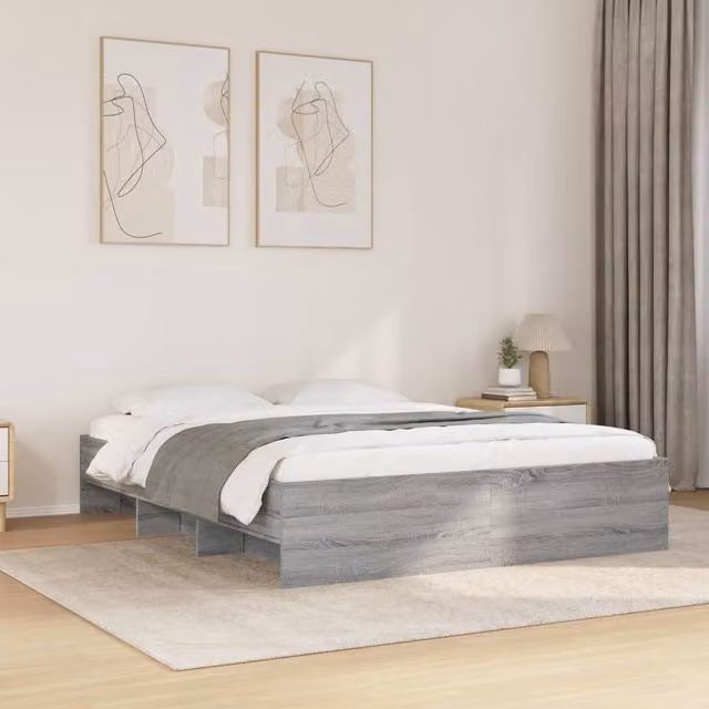 Berkfield Home King Size Bed Frame in Grey Sonoma, W/D/H: 150 x 200 cm