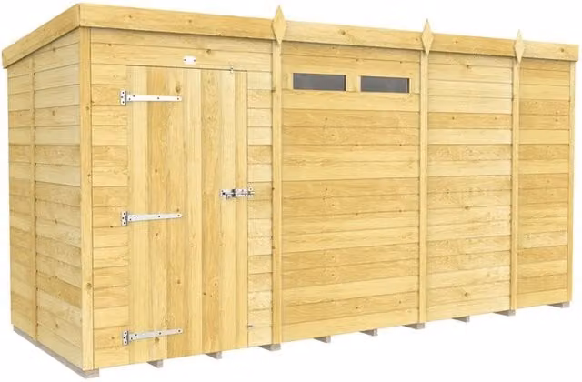 Buttercup Farm Brown Pent Security Wood Shed with Single Door, L147 x W387 x H201 cm – 1