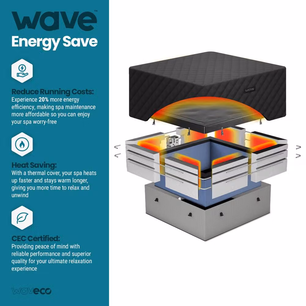 Wave Spas Wave Garda Square Thermal Hot Tub Cover, Energy-Saving Insulated Lid in Black – 3