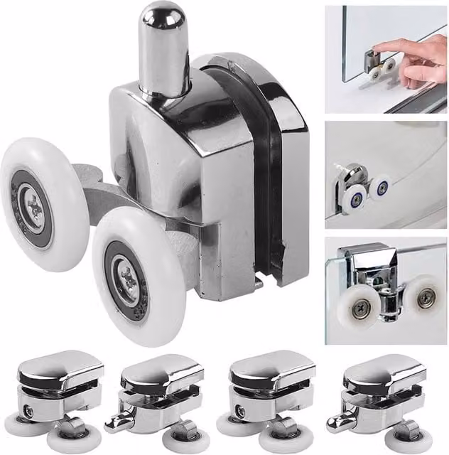 NESTLUNE 8x Twin Shower Screen Door Rollers Top and Bottom Replacement 23mm in Silver W: 520 mm – 1