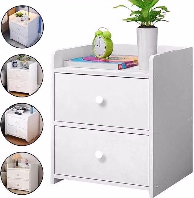 FORGEVIO Modern 2 Drawer Bedside Chest in White