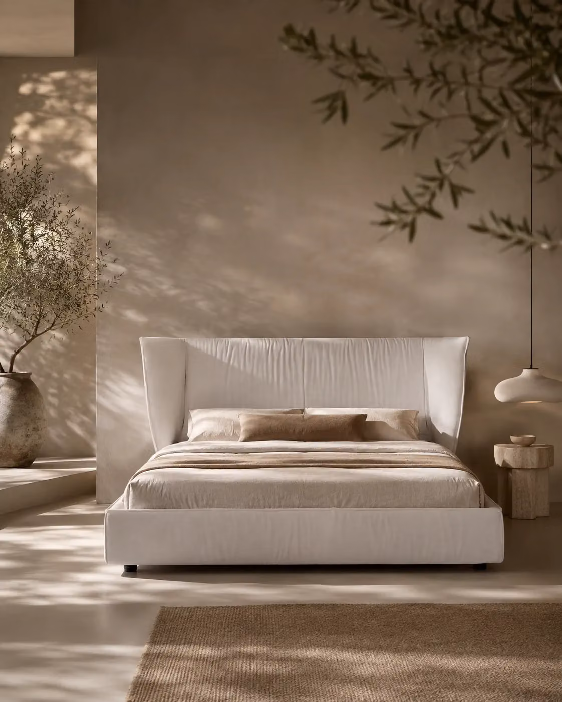 Tommy Franks Vance Upholstered Double Bed in Beige and White