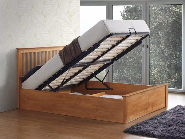 Bedmaster Malmo Wooden Ottoman Bed and Memory Maestro Memory Foam Hybrid Mattress in Brown, W/D/H: 150 x 200 cm
