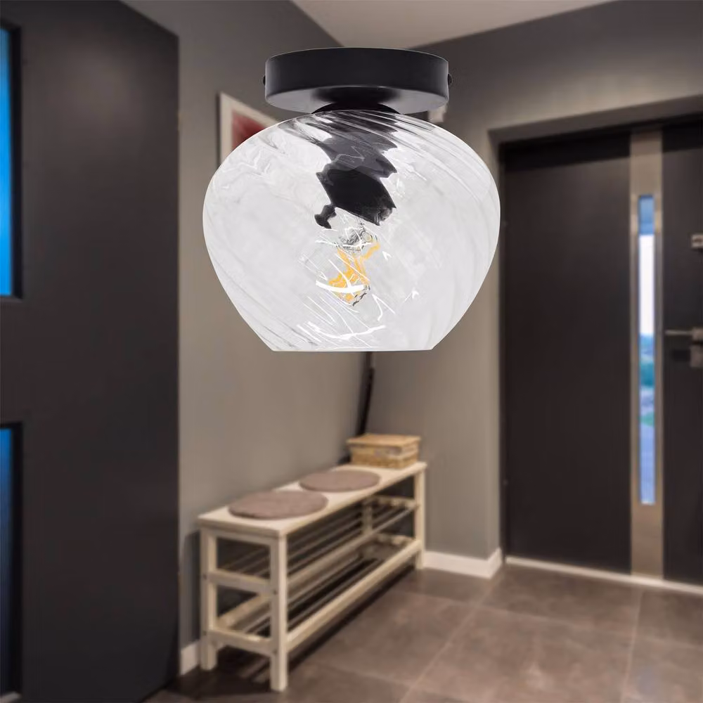 First Choice Lighting Bradson Black and Transparent Swirl Glass Round Ceiling Light Fitting – 2